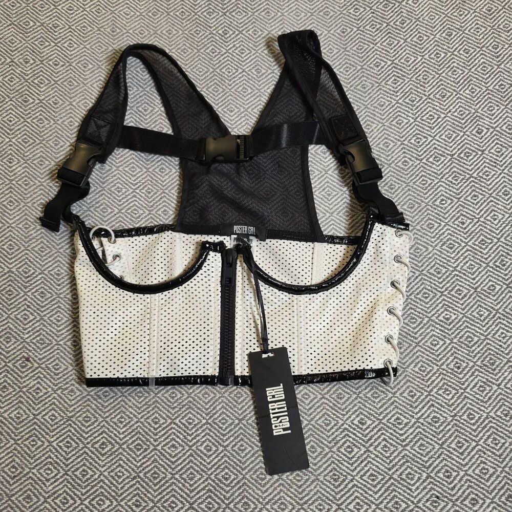 Poster Girl x Dolls Kill White Black Corset Top Y2K Alt Goth Layer Clubwear XS